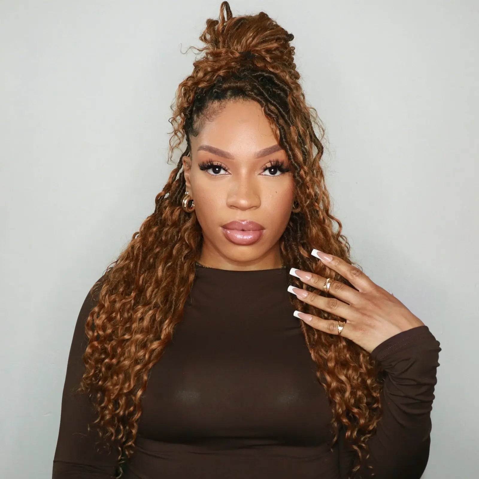 1 Pack PHLOCS | Toyotress® Updated Boho Locs Braiding Hair With Human Hair Curls Pre Looped Goddess Boho Dreadlocks Curly Full Ends Hair Extensions Toyotress